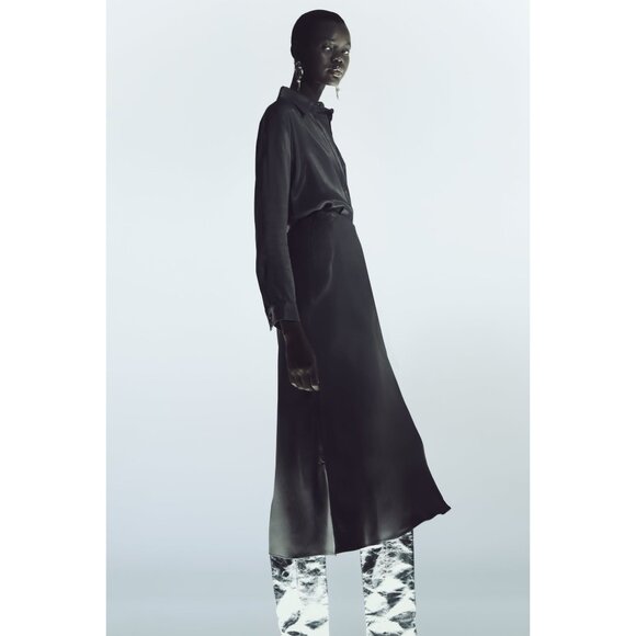 Zara Space Grey Silky Midi Skirt - Picture 3 of 9